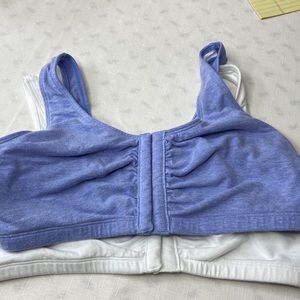 2 each fruit of the loom purple/white stretchy sz 38 bra, front eyelet closure